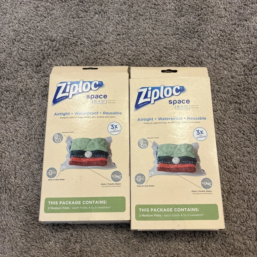 Ziploc Space Bags Medium 2 Pack Waterproof Compression 2 Boxes ( 4 TOTAL BAGS)